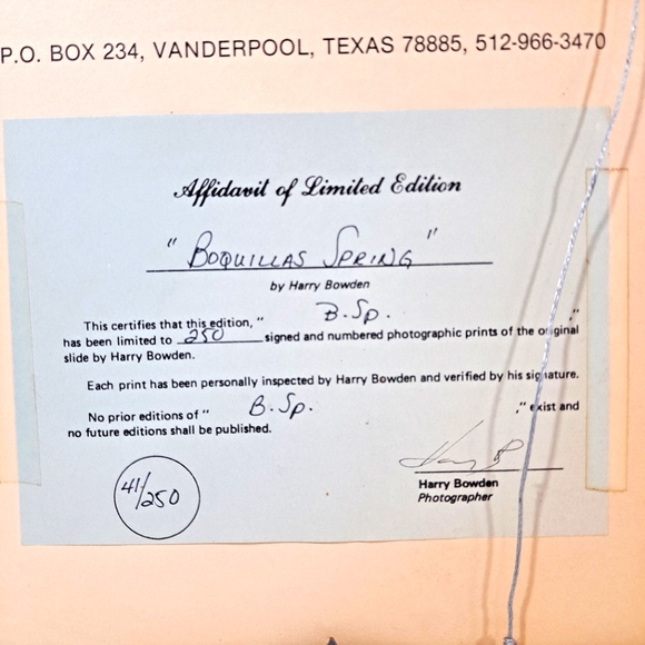 Harry Bowden "Boquillas Spring" Framed & Matted Photo Signed Limited Edition - Picture 5 of 14